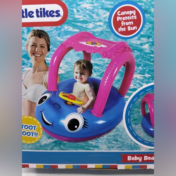 Little Tikes | Cozy Coupe Baby Boat Pool Floatie | Blue Pink | Canopy & Horn - Picture 3 of 4